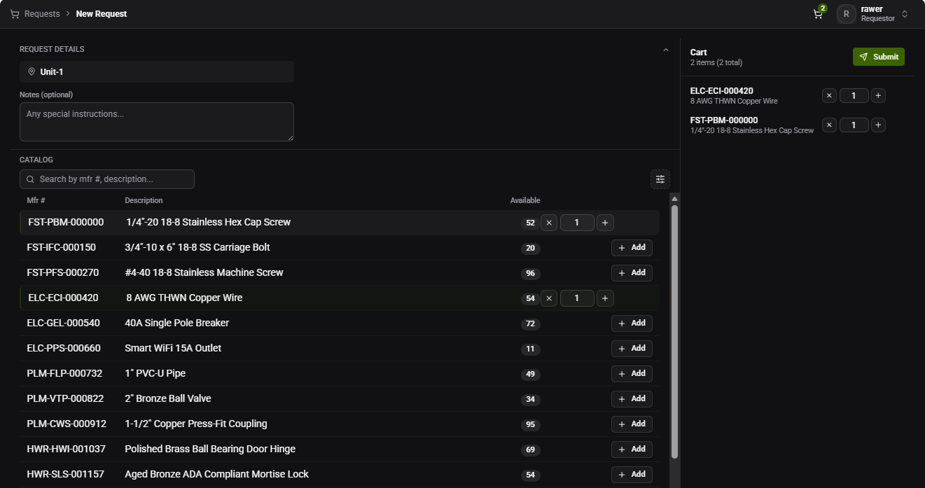 Requestor workflow - creating supply requests